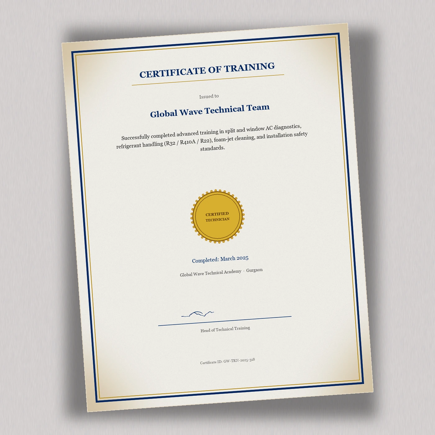 Global Wave HVAC technician training certificate